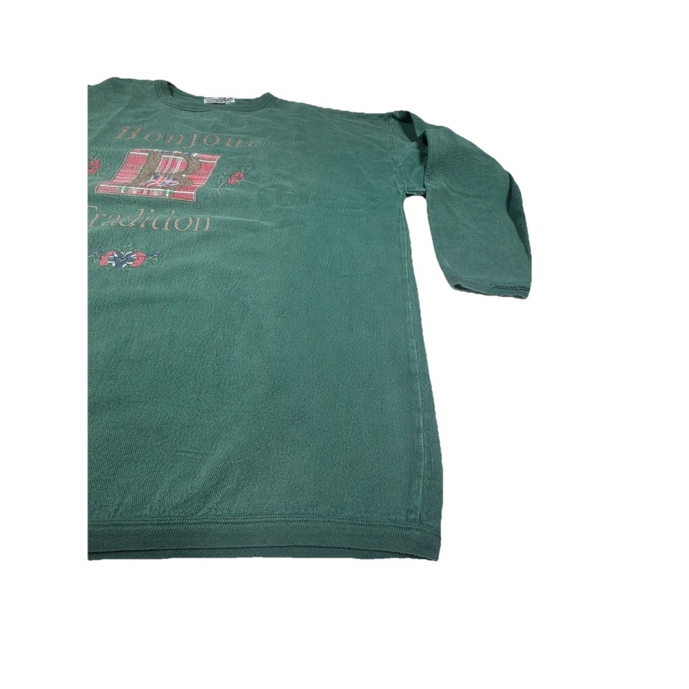 Vintage 90s Bonjour Tradition 22/24 Sweatshirt Plaid Distressed Green No Stretch - Picture 3 of 15